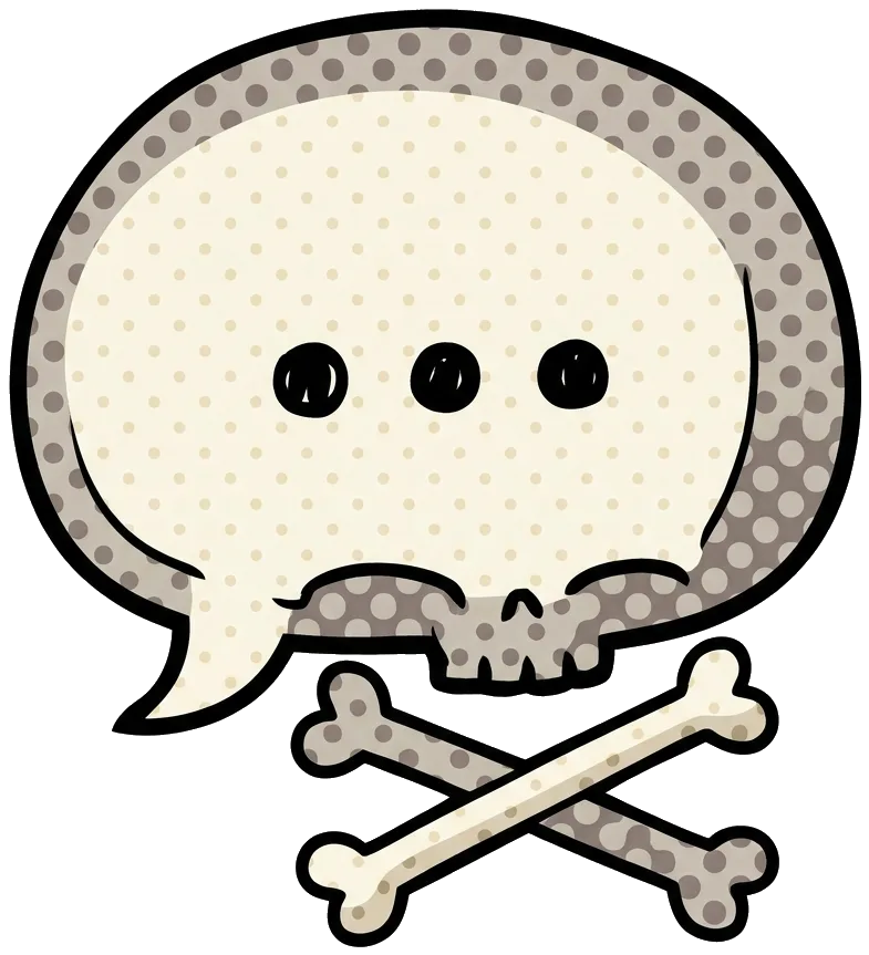 Skull and crossbones speech bubble: ...